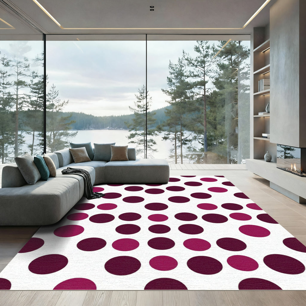 Crimson Magenta Polka Dot Collage Rug