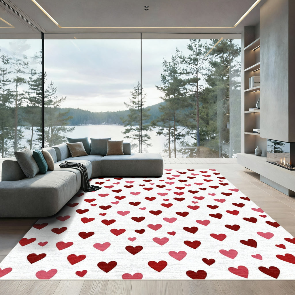 Scattered Red Pink Hearts Pattern Rug