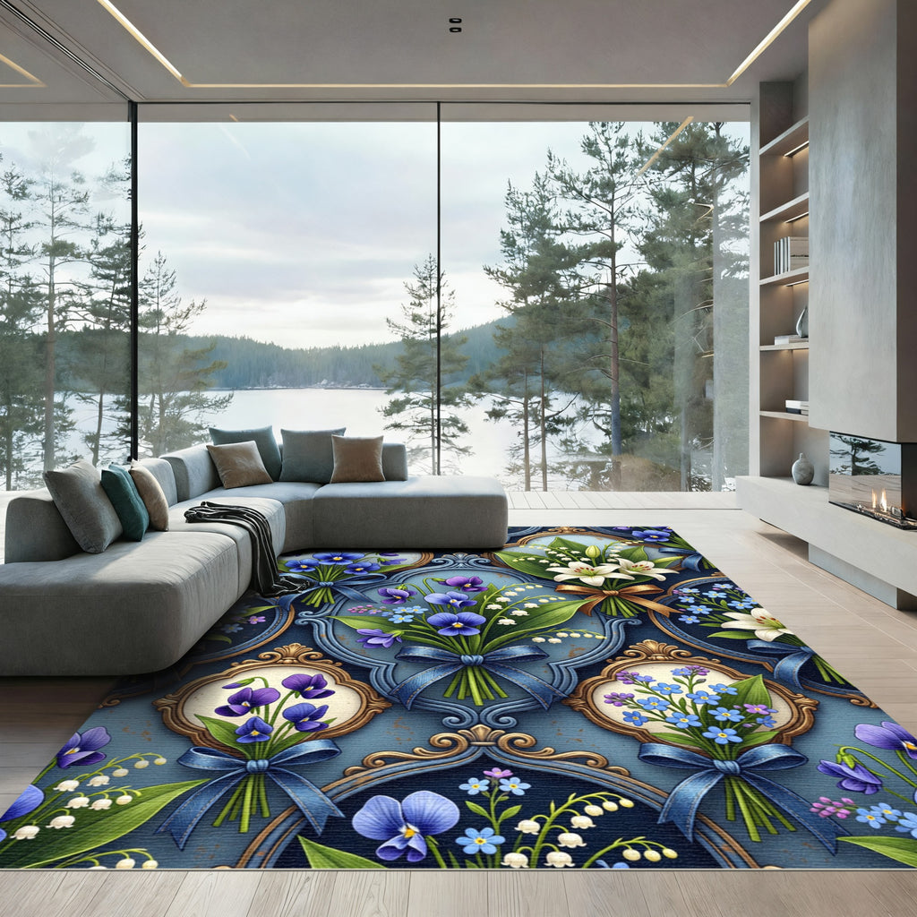 Blue Violet Lily Forget Me Not bouquets Rug