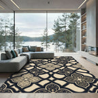 Elegant Black and Cream Filigree Trellis Rug
