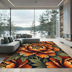 Dramatic Amber Peony Botanical Art Rug