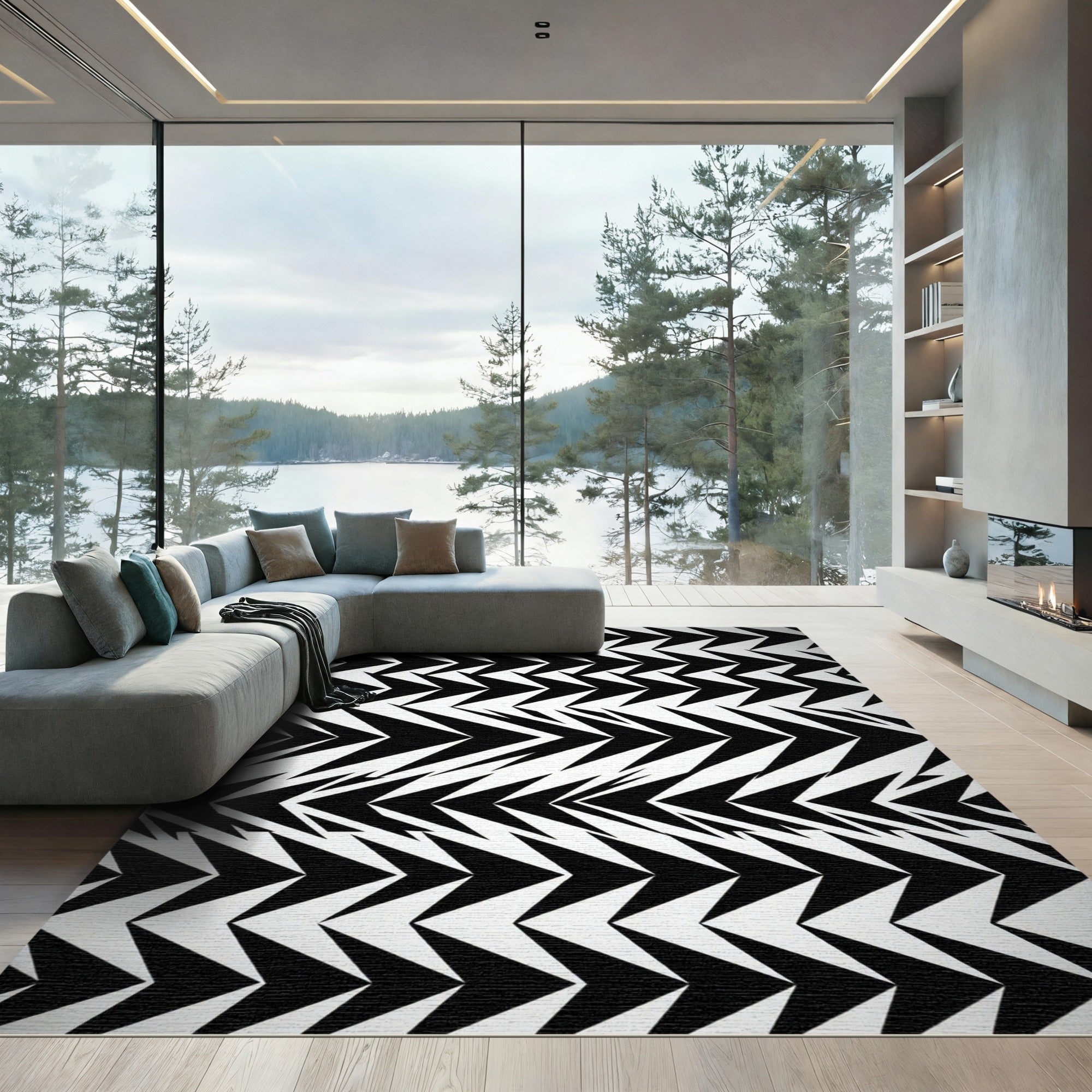Black White Chevron Arrow Rug