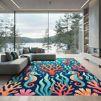 Cute Seahorse and Vibrant Coral Reef Rug