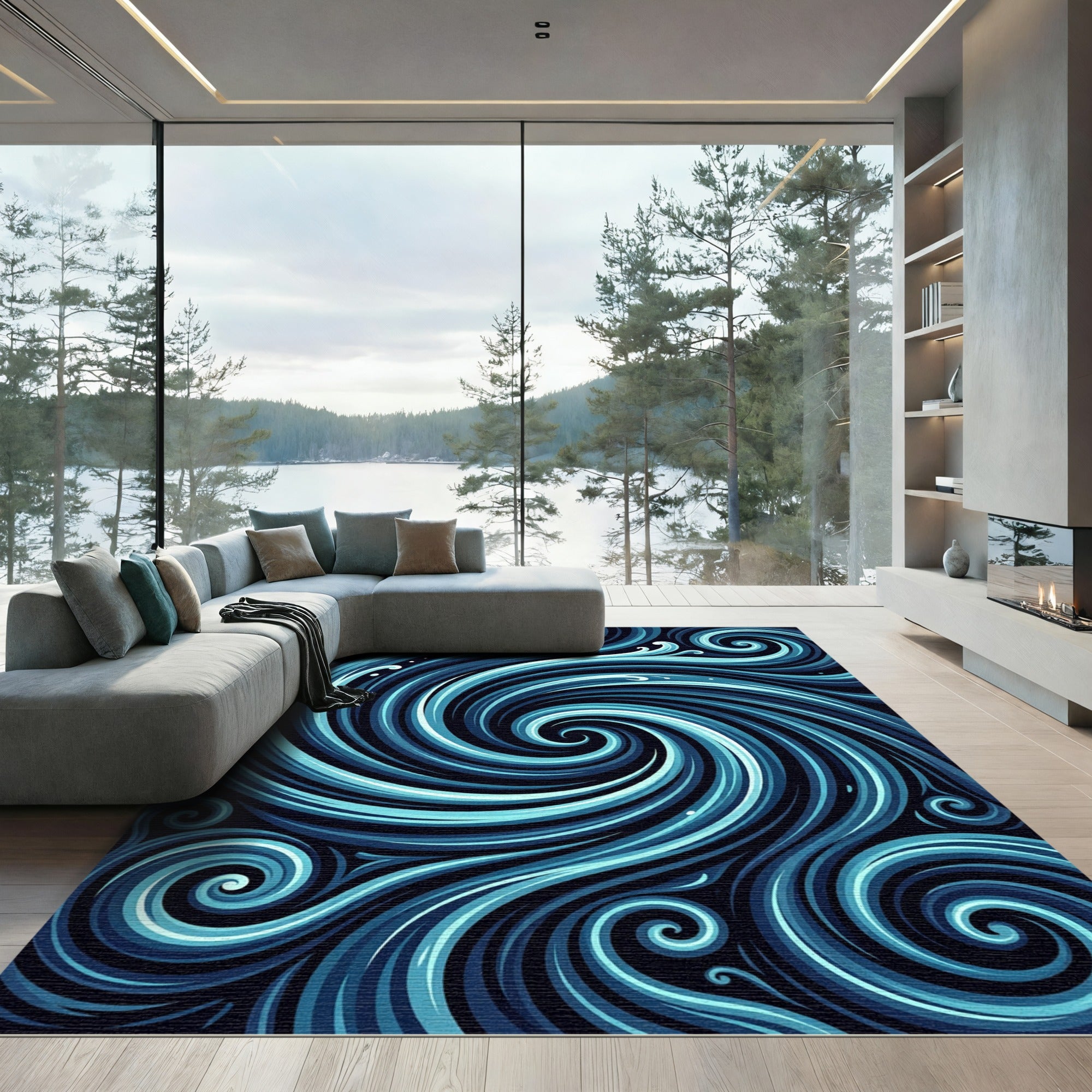 Azure Fluid Swirls Rug