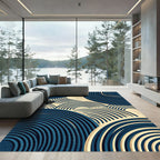Modern Navy Concentric Ripple Zen Rug