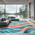 Abstract Teal and Coral Flowing Wave Rug