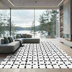 Modern Black White Grid Rug