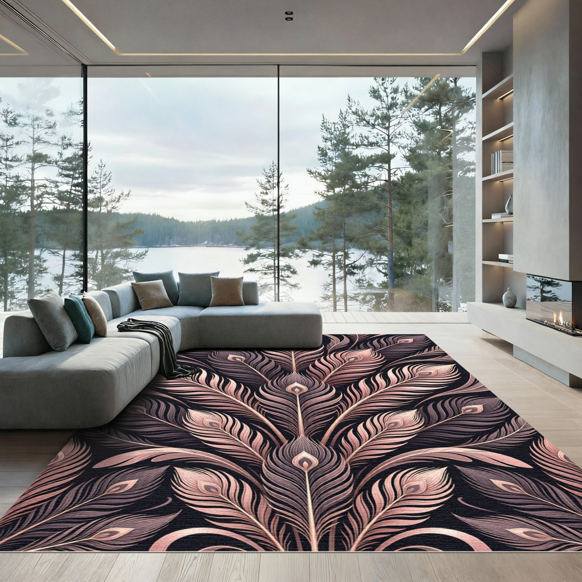 Rose Gold Feathered Fan Arrangement Rug