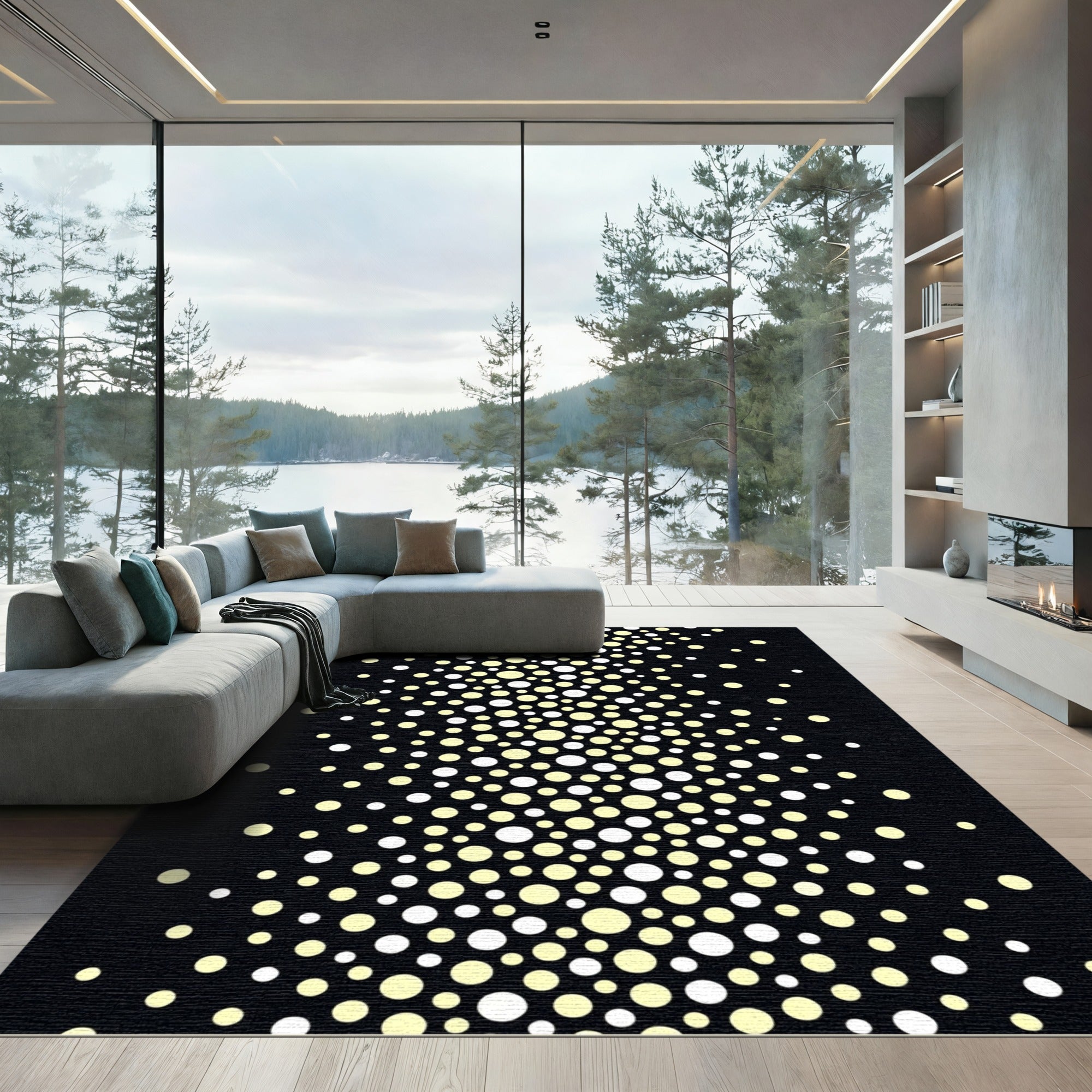 Cream White Gradated Circles Rug