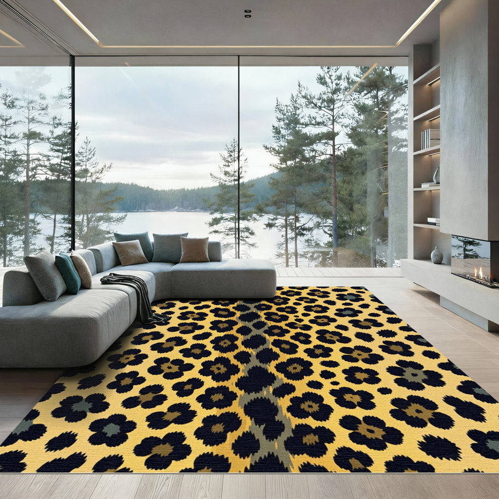 Golden Leopard Floral Spot Rug