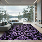 Ornate Purple Damask Floral Scroll Rug