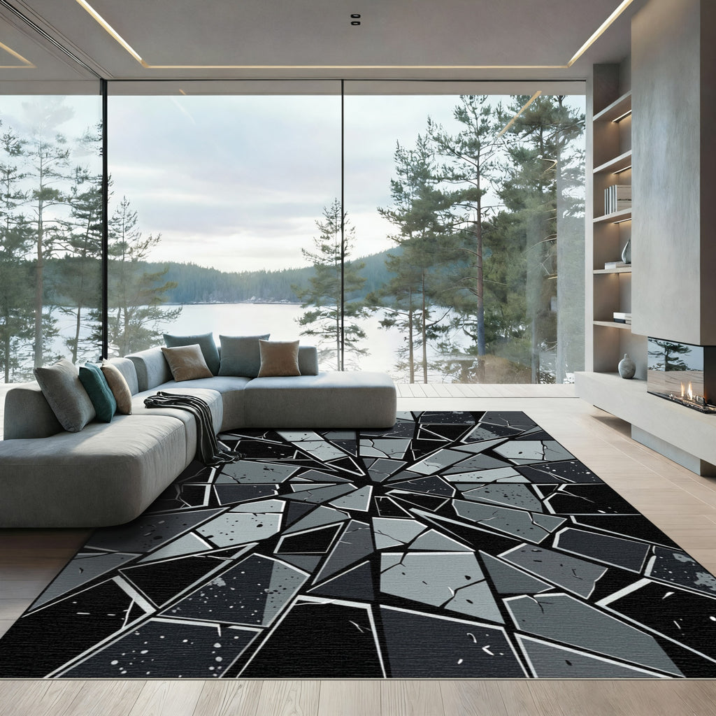 Monochromatic Shattered Glass Geometric Area Rug
