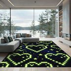 Neon Green Pixel Heart Cosmic Sky Rug