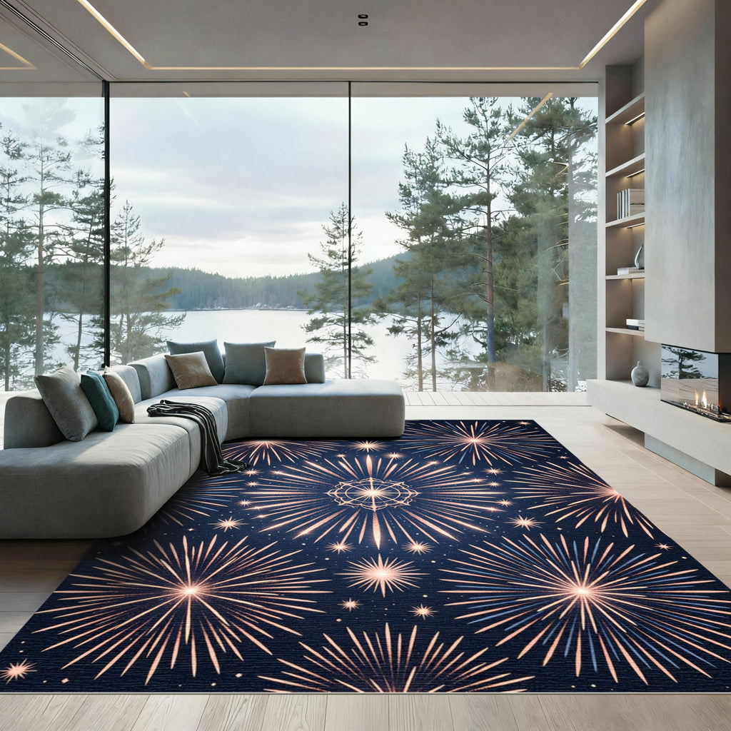 Celestial Golden Fireworks Starry Sky Rug