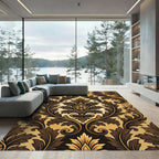Gold Brown Acanthus Leaf Scroll Rug