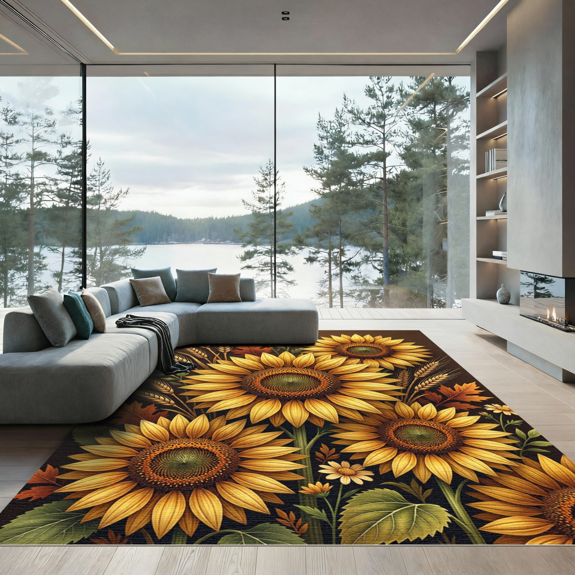 Golden Sunflowers Autumn Wheat Garden Rug