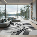 Modern Metallic Silver Abstract Swirl Rug