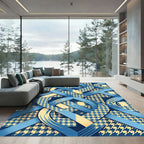 Blue Yellow Houndstooth Interlace Ribbon Rug
