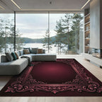 Ornate Crimson Acanthus Scroll Frame Rug