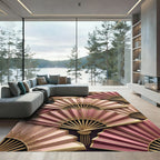 Art Deco Pink Golden Fan Composition Rug