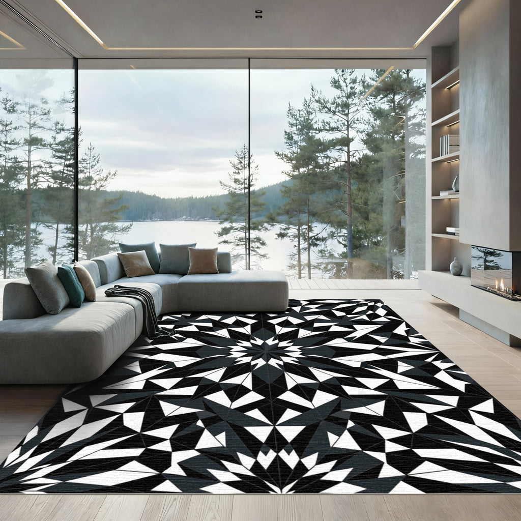 Monochromatic Geometric Starburst Mandala Rug