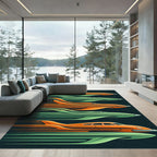 Midcentury Orange Green Kinetic Streamline Rug
