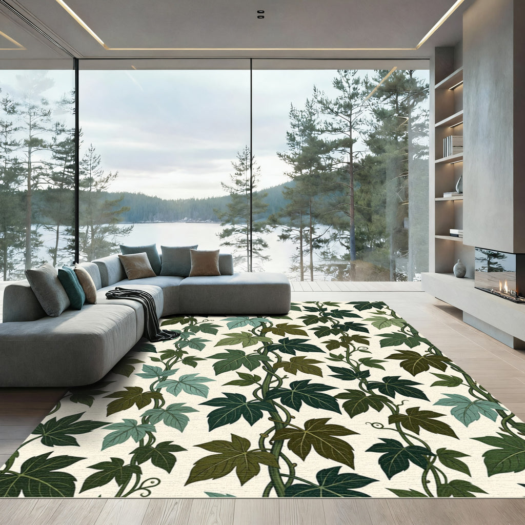Art Nouveau Green Leaf Vine Rug