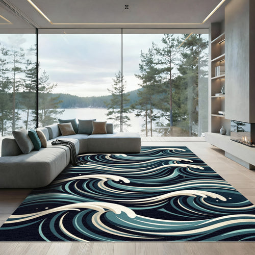 Abstract Deep Blue Nautical Swirl Rug