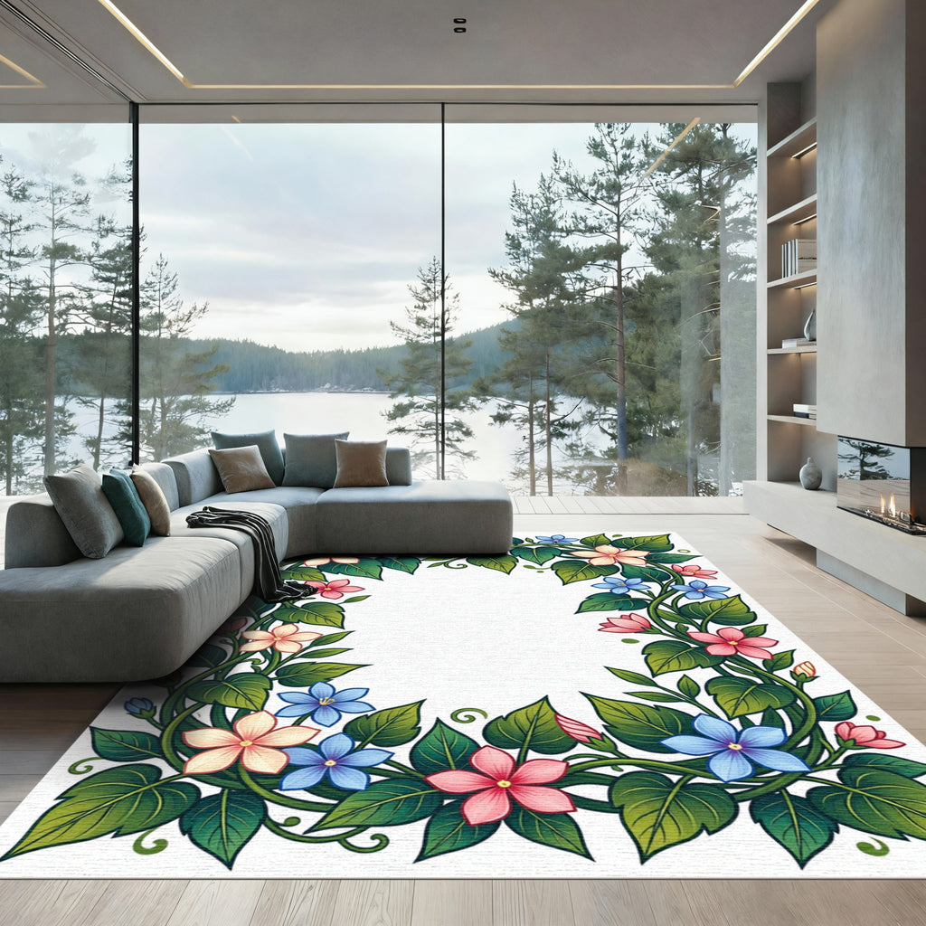 Whimsical Floral Vine Arrangement Rug