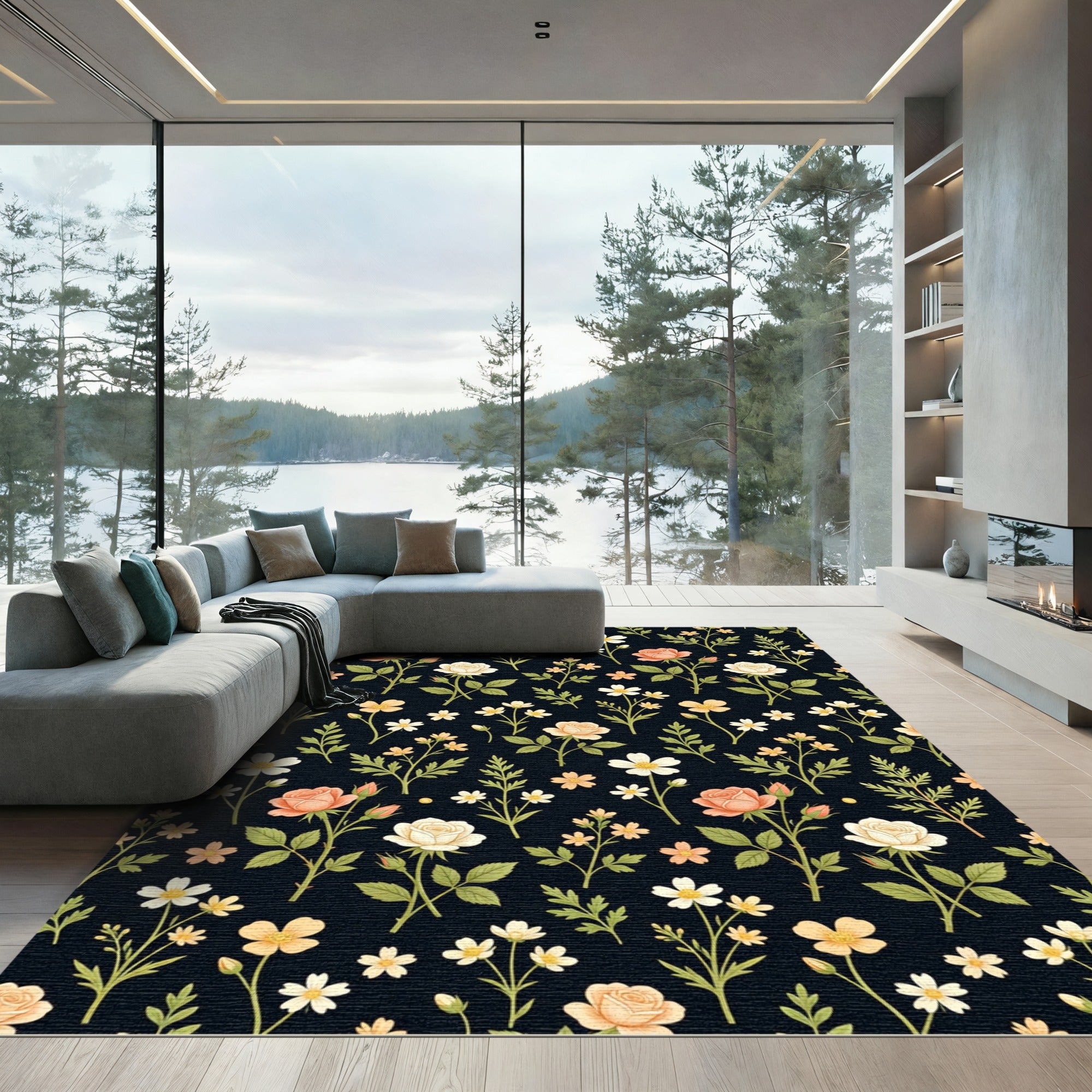 Pale Peach Cream Rose Garden Rug
