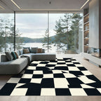 Modern Distorted Black White Checkerboard Rug
