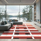 Coral Geometric Brutalist Grid Rug