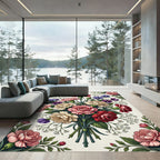 Vintage Carnation Bouquet Botanical Illustration Rug
