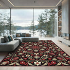 Grand Red Floral Medallion Bordered Rug