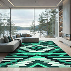 Teal Geometric Staircase Tribal Rug