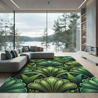 Lush Green Fern Fan Art Nouveau Rug