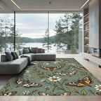 Sage Green Whimsical Moth Garden Rug