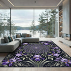 Elegant Violet Iris Mandala Botanical Rug