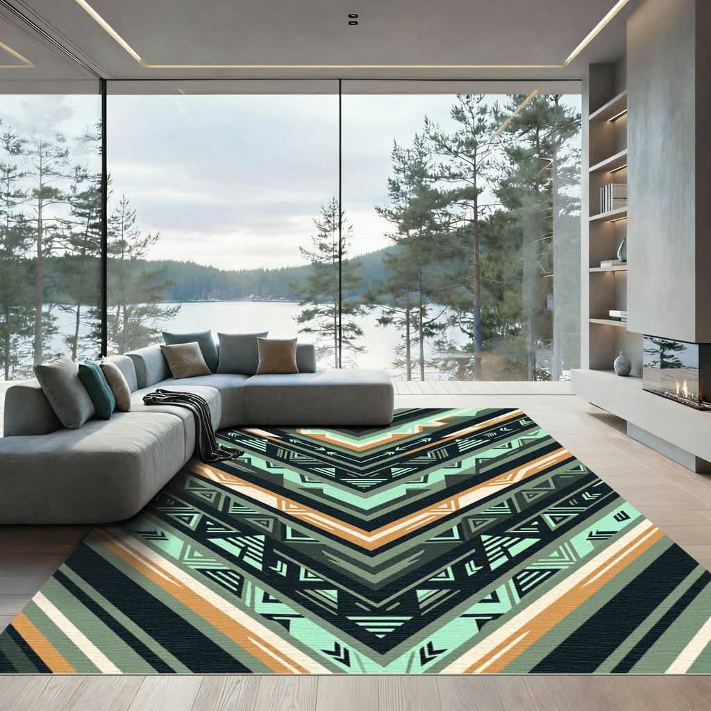 Coastal Teal Earthy Chevron Zigzag Rug