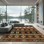 Earthy Brown Orange Floral Geometric Stripes Rug