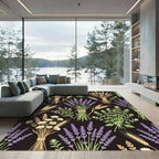 Botanical Lavender Wheat Floral Black Meadow Rug