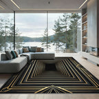 Modern Gold Black Geometric Tunnel Rug