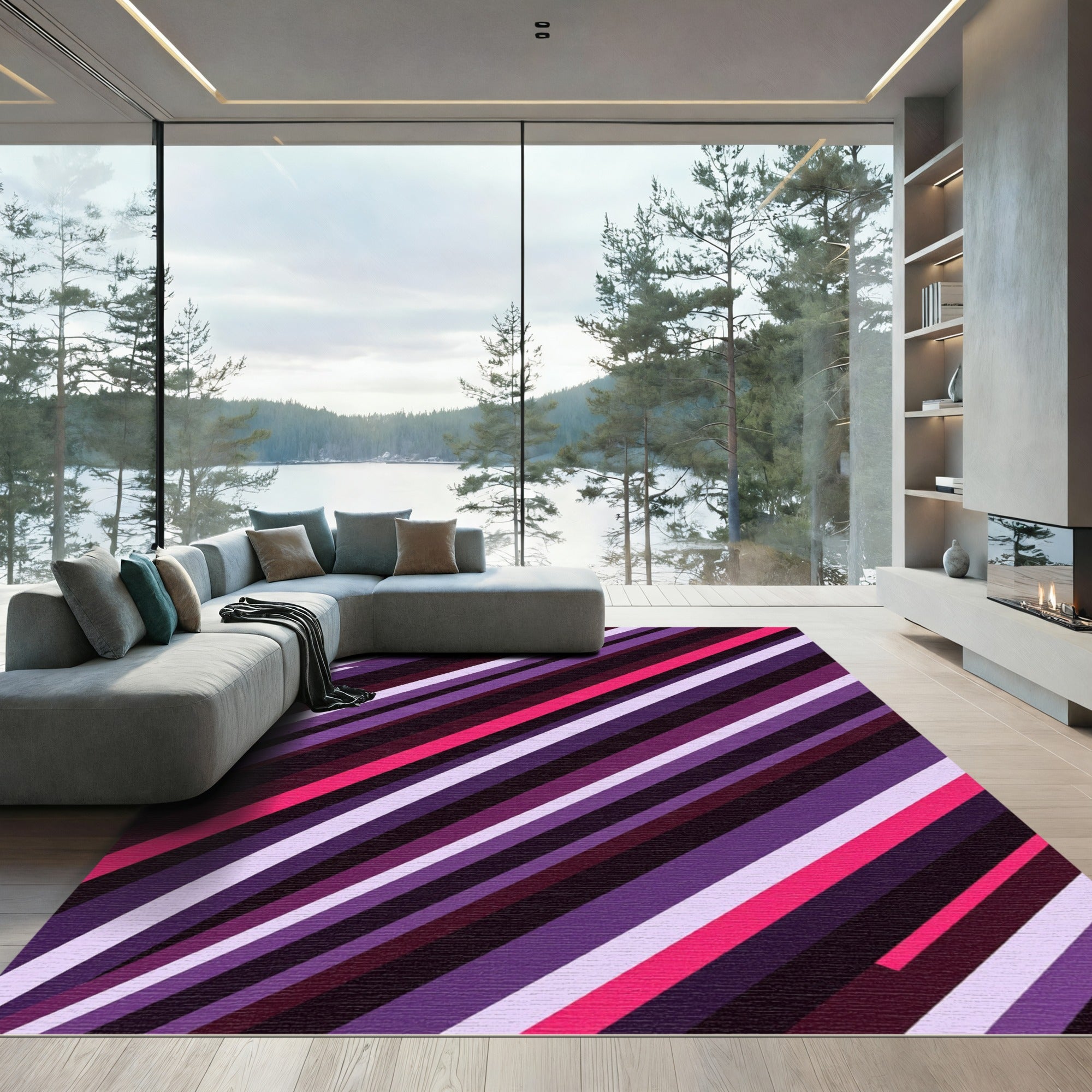 Bold Magenta Purple Diagonal Striped Rug