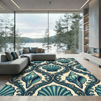 Coastal Teal Seashell Damask Rug