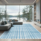 Blue Structured Linear Grid Rug