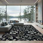 Monochromatic Floral Scroll Garden Rug