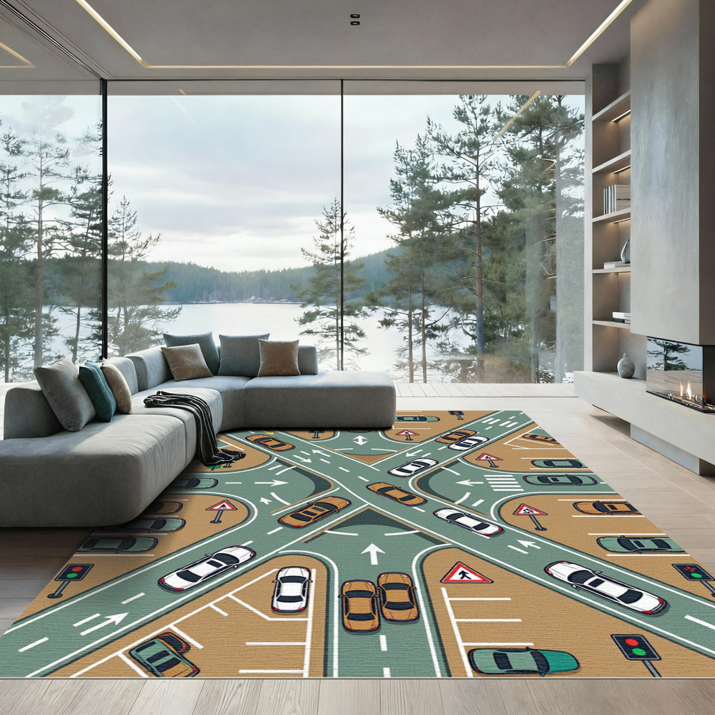 Modern Intersection Street Map Illustration Rug