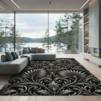 Ornate Silver Palm Leaf Scrollwork Rug