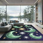 Whimsical Green Moon Stars Rug