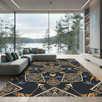 Aztec Geometric Gold Slate Square Rug